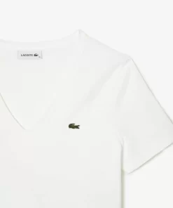 Lacoste T-Shirts-Women'S V-Neck Loose Fit Cotton T-Shirt