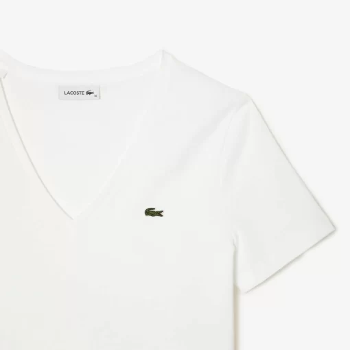 Lacoste T-Shirts-Women'S V-Neck Loose Fit Cotton T-Shirt