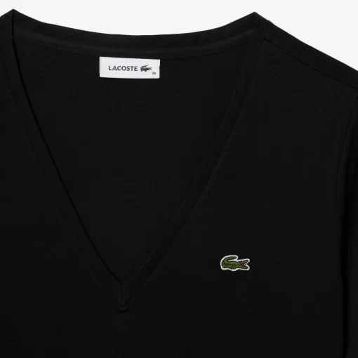 Lacoste T-Shirts-Women'S V-Neck Loose Fit Cotton T-Shirt