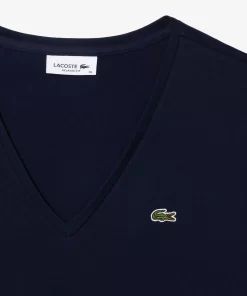 Lacoste T-Shirts-Women'S V-Neck Loose Fit Cotton T-Shirt