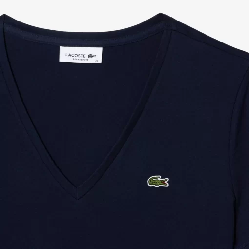 Lacoste T-Shirts-Women'S V-Neck Loose Fit Cotton T-Shirt