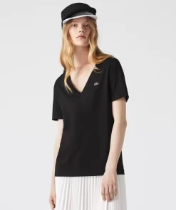 Lacoste T-Shirts-Women'S V-Neck Loose Fit Cotton T-Shirt