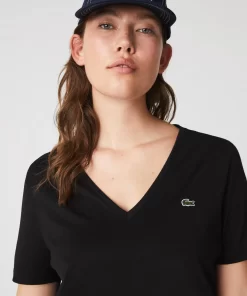 Lacoste T-Shirts-Women'S V-Neck Loose Fit Cotton T-Shirt