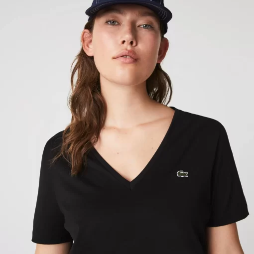 Lacoste T-Shirts-Women'S V-Neck Loose Fit Cotton T-Shirt