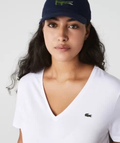 Lacoste T-Shirts-Women'S V-Neck Loose Fit Cotton T-Shirt