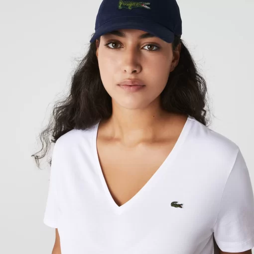 Lacoste T-Shirts-Women'S V-Neck Loose Fit Cotton T-Shirt