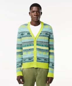 Lacoste Knitwear-Wool And Alpaca Blend Fair Isle Cardigan