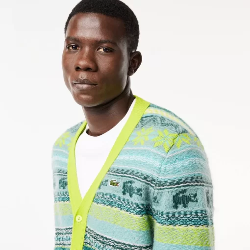 Lacoste Knitwear-Wool And Alpaca Blend Fair Isle Cardigan