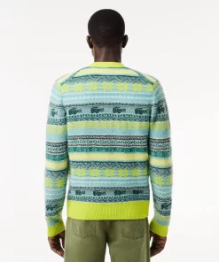 Lacoste Knitwear-Wool And Alpaca Blend Fair Isle Cardigan