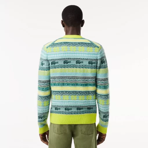 Lacoste Knitwear-Wool And Alpaca Blend Fair Isle Cardigan