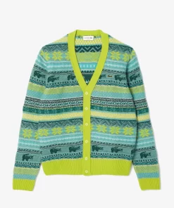 Lacoste Knitwear-Wool And Alpaca Blend Fair Isle Cardigan