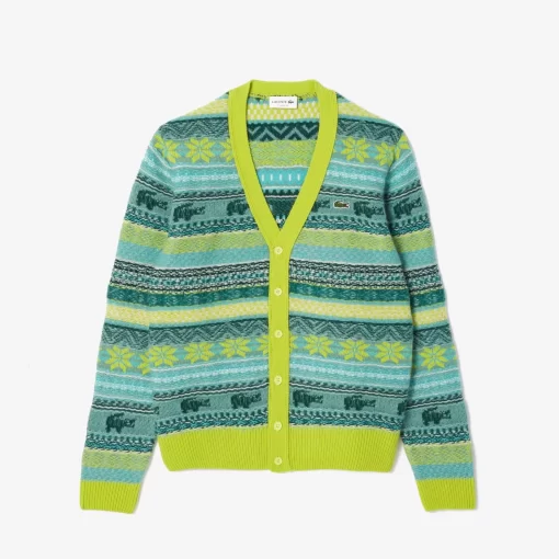 Lacoste Knitwear-Wool And Alpaca Blend Fair Isle Cardigan