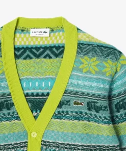 Lacoste Knitwear-Wool And Alpaca Blend Fair Isle Cardigan