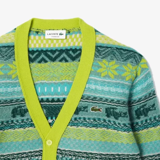 Lacoste Knitwear-Wool And Alpaca Blend Fair Isle Cardigan