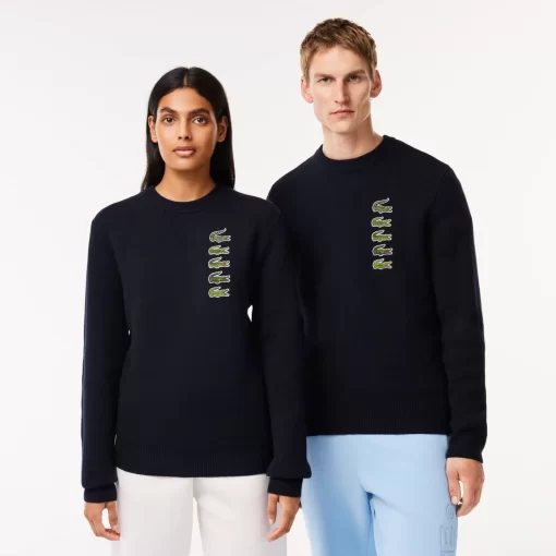 Lacoste Knitwear-Wool And Cotton Blend Badge Sweater