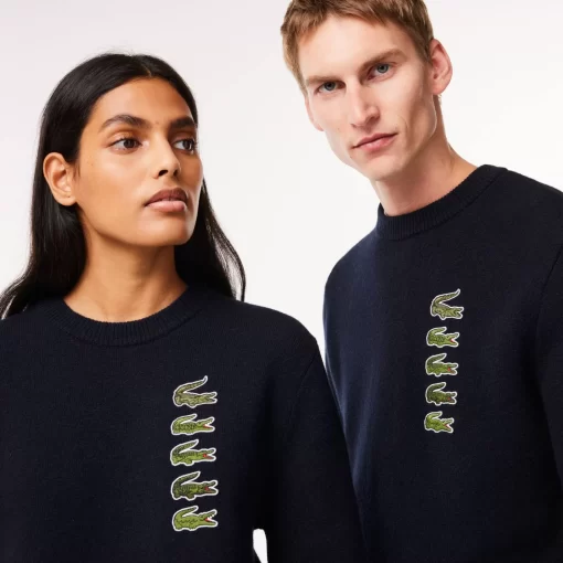 Lacoste Knitwear-Wool And Cotton Blend Badge Sweater