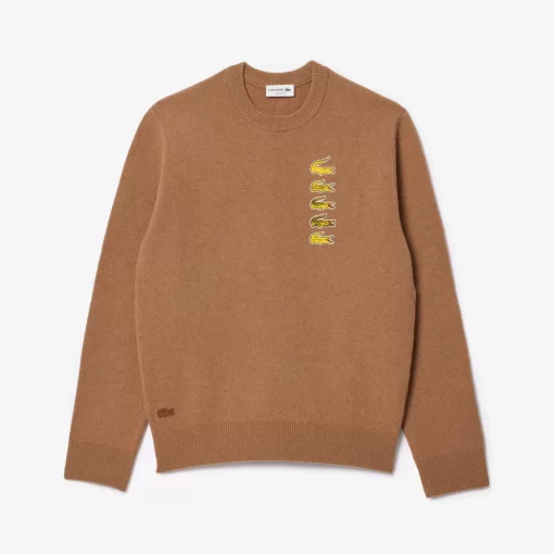 Lacoste Knitwear-Wool And Cotton Blend Badge Sweater