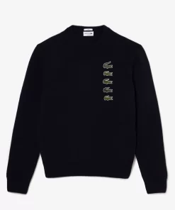 Lacoste Knitwear-Wool And Cotton Blend Badge Sweater