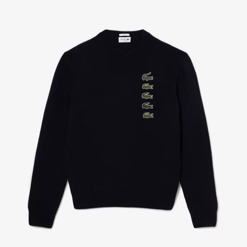 Lacoste Knitwear-Wool And Cotton Blend Badge Sweater