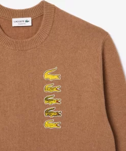 Lacoste Knitwear-Wool And Cotton Blend Badge Sweater