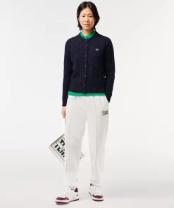 Lacoste Knitwear-Wool And Cotton Blend Cable Knit Cardigan