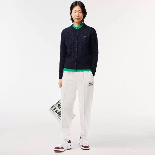 Lacoste Knitwear-Wool And Cotton Blend Cable Knit Cardigan