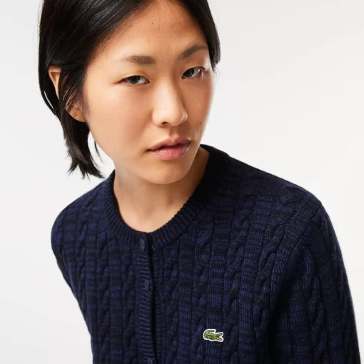 Lacoste Knitwear-Wool And Cotton Blend Cable Knit Cardigan