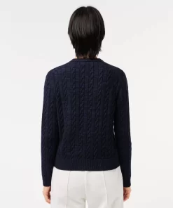 Lacoste Knitwear-Wool And Cotton Blend Cable Knit Cardigan