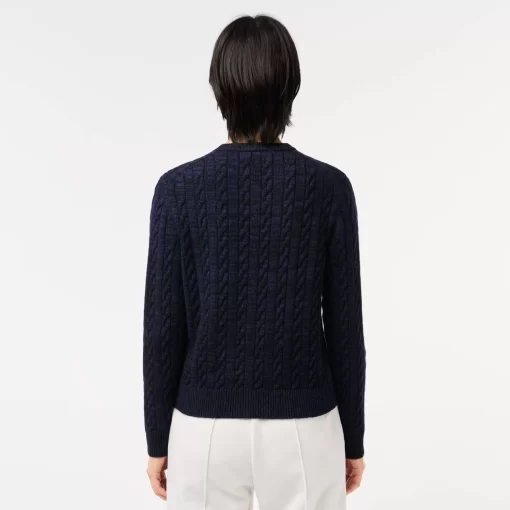 Lacoste Knitwear-Wool And Cotton Blend Cable Knit Cardigan