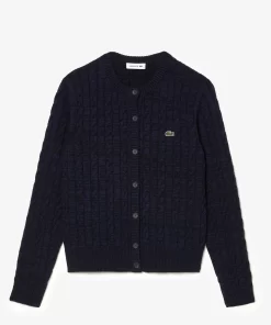 Lacoste Knitwear-Wool And Cotton Blend Cable Knit Cardigan