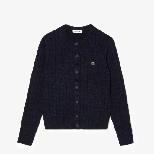 Lacoste Knitwear-Wool And Cotton Blend Cable Knit Cardigan