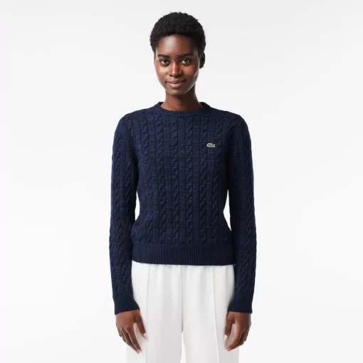 Lacoste Knitwear-Wool And Cotton Blend Cable Knit Sweater