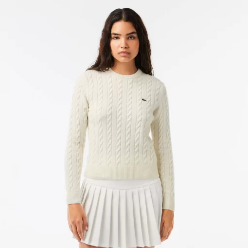 Lacoste Knitwear-Wool And Cotton Blend Cable Knit Sweater