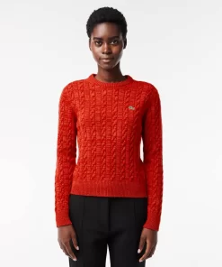 Lacoste Knitwear-Wool And Cotton Blend Cable Knit Sweater