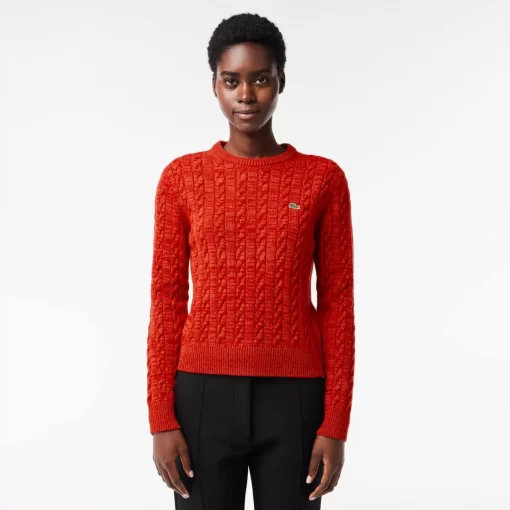 Lacoste Knitwear-Wool And Cotton Blend Cable Knit Sweater