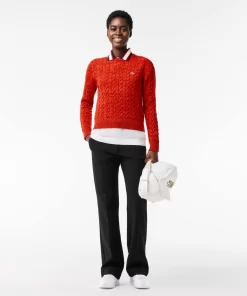 Lacoste Knitwear-Wool And Cotton Blend Cable Knit Sweater