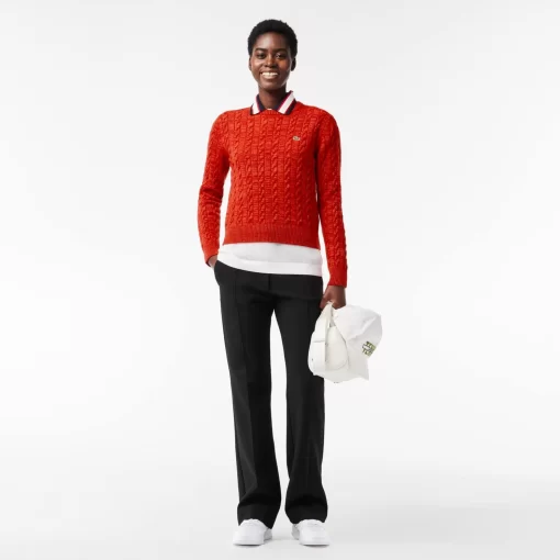 Lacoste Knitwear-Wool And Cotton Blend Cable Knit Sweater