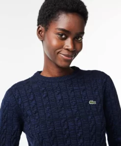 Lacoste Knitwear-Wool And Cotton Blend Cable Knit Sweater