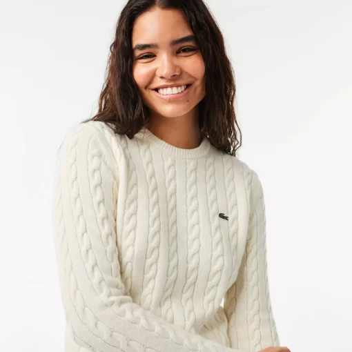 Lacoste Knitwear-Wool And Cotton Blend Cable Knit Sweater