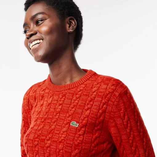 Lacoste Knitwear-Wool And Cotton Blend Cable Knit Sweater