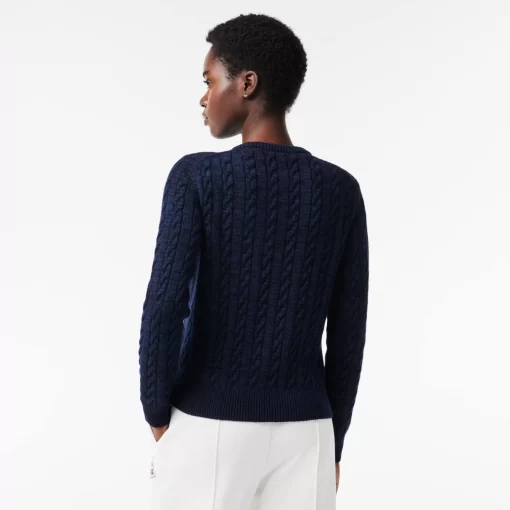 Lacoste Knitwear-Wool And Cotton Blend Cable Knit Sweater