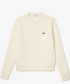 Lacoste Knitwear-Wool And Cotton Blend Cable Knit Sweater