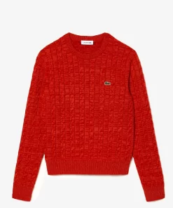 Lacoste Knitwear-Wool And Cotton Blend Cable Knit Sweater