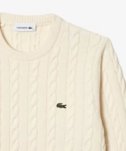 Lacoste Knitwear-Wool And Cotton Blend Cable Knit Sweater