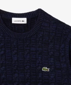 Lacoste Knitwear-Wool And Cotton Blend Cable Knit Sweater