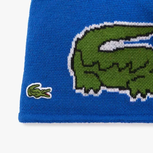 Lacoste Accessories-Wool Beanie With Large Crocodile