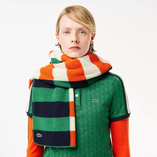 Lacoste Scarves & Stoles-Wool Contrast Stripe Colourblock Scarf