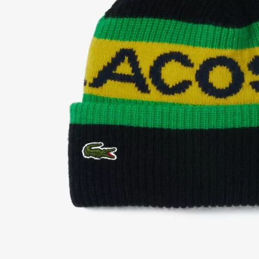 Lacoste Caps & Hats-Wool Logo Beanie With Pompom