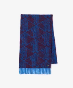 Lacoste Scarves & Stoles-Wool Monogram Jacquard Fringed Scarf