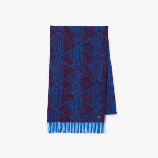 Lacoste Scarves & Stoles-Wool Monogram Jacquard Fringed Scarf